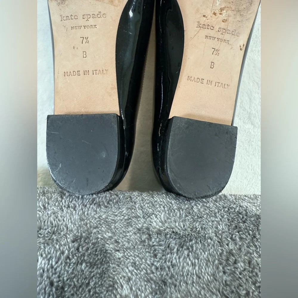 Kate Spade black patent bow rhinestone Block Heel Size 7.5